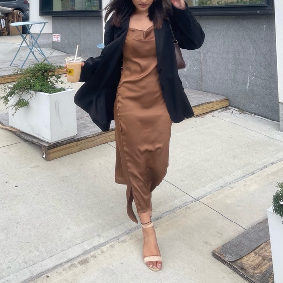 Coffee brown/ Satin cami dress - Picture 3 of 4